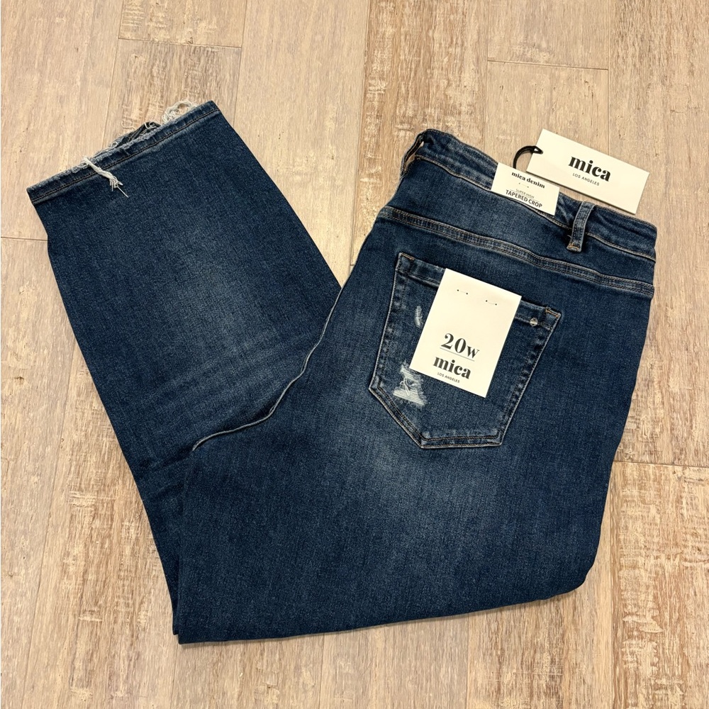 Mica Denim Super High Tapered Crop Buttonfly Distressed Jeans Size 20w